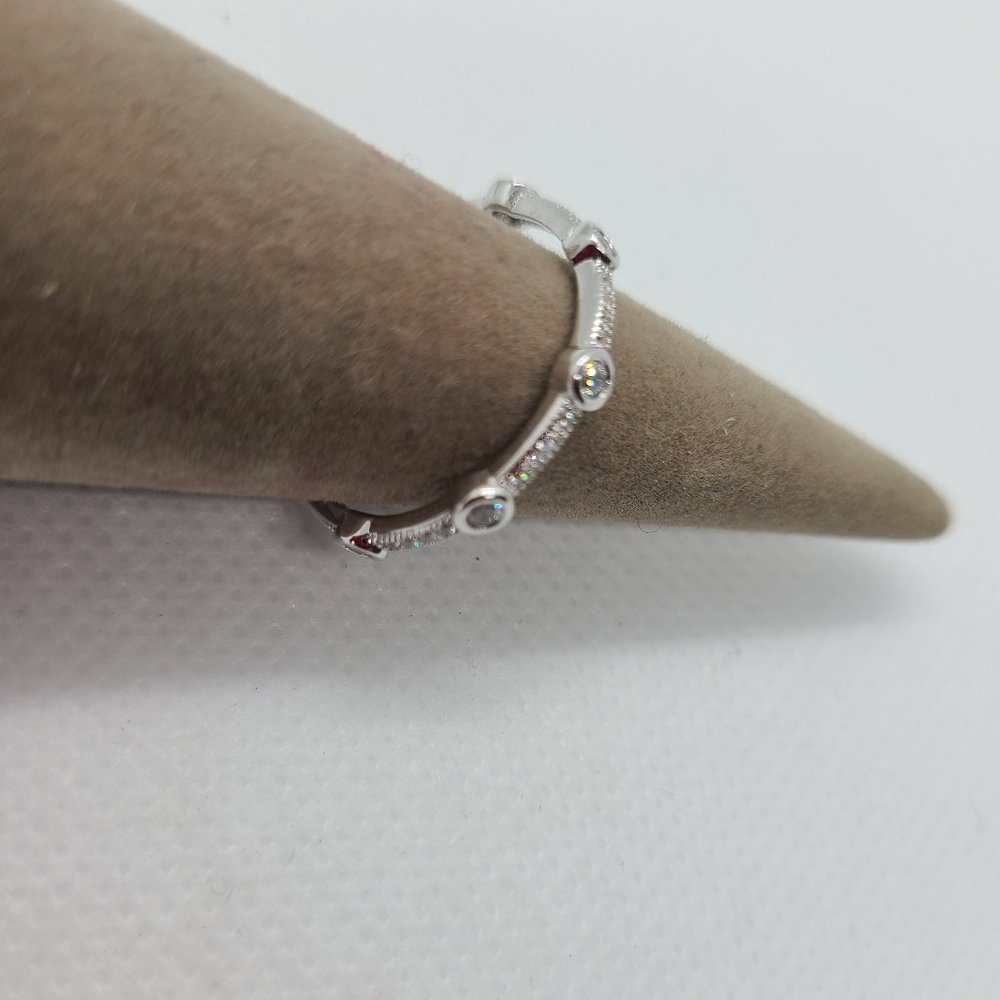 Eternity Ring, Sterling Silver, Rhodium Plated, CZs with Larger CZ, Size 8